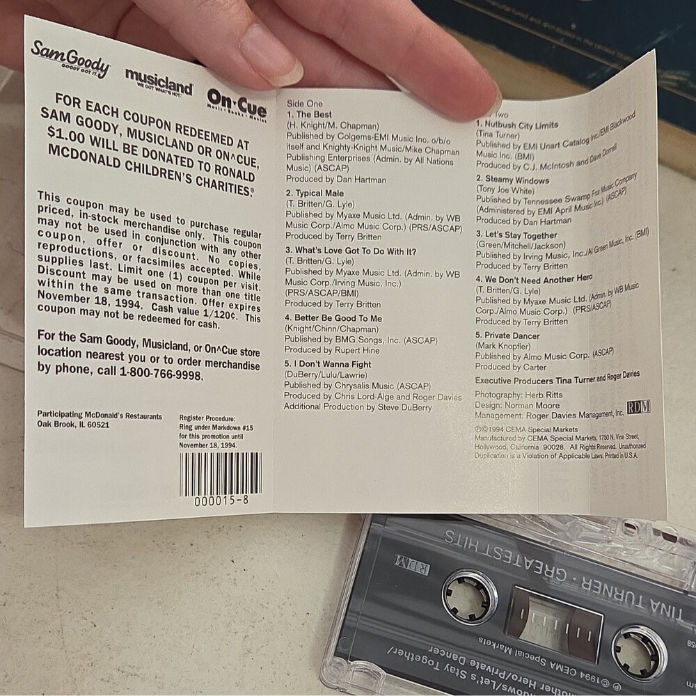 Tina Turner Greatest Hits Cassette Album 1994 CEMA Special Markets S41X-17958 - Picture 6 of 9
